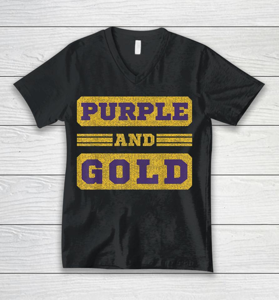 Purple And Gold Football Game Day Unisex V-Neck T-Shirt