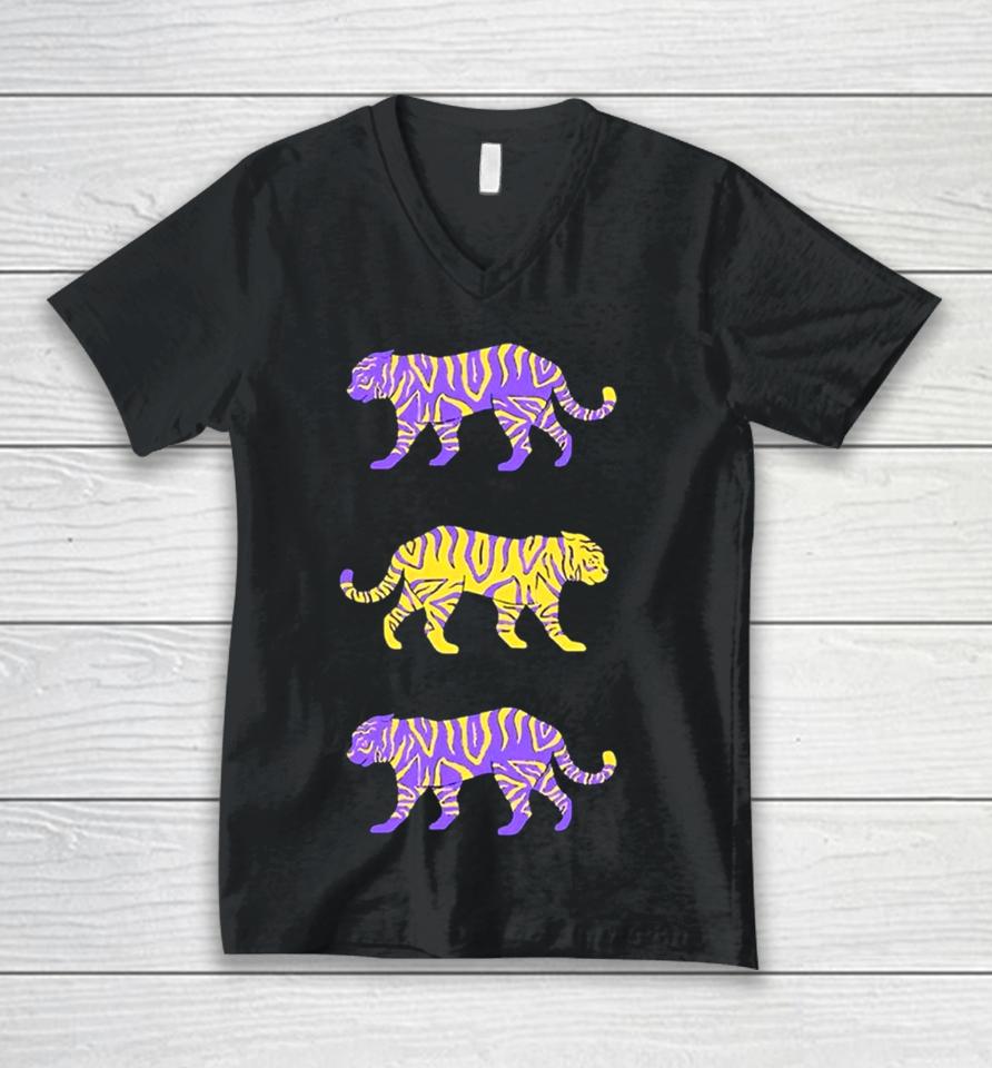 Purple And Gold Tigers Unisex V-Neck T-Shirt