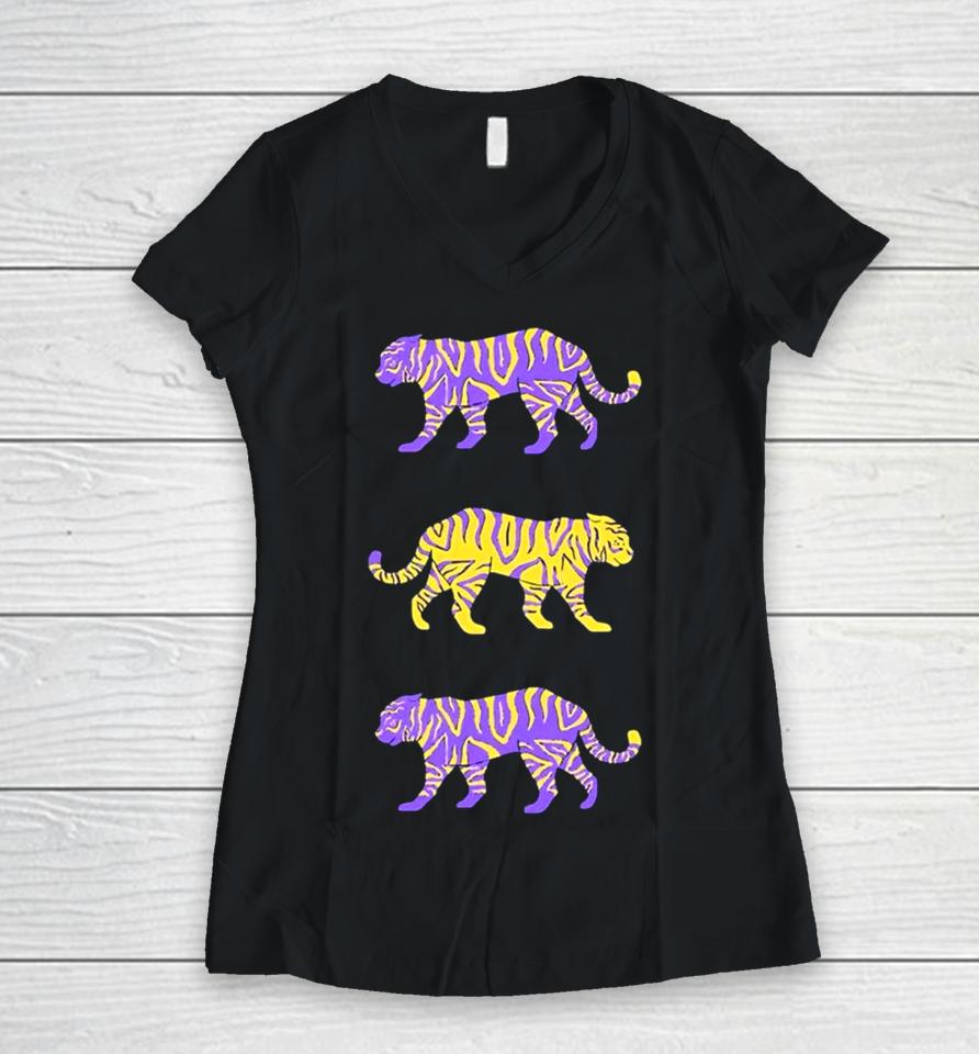 Purple And Gold Tigers Women V-Neck T-Shirt