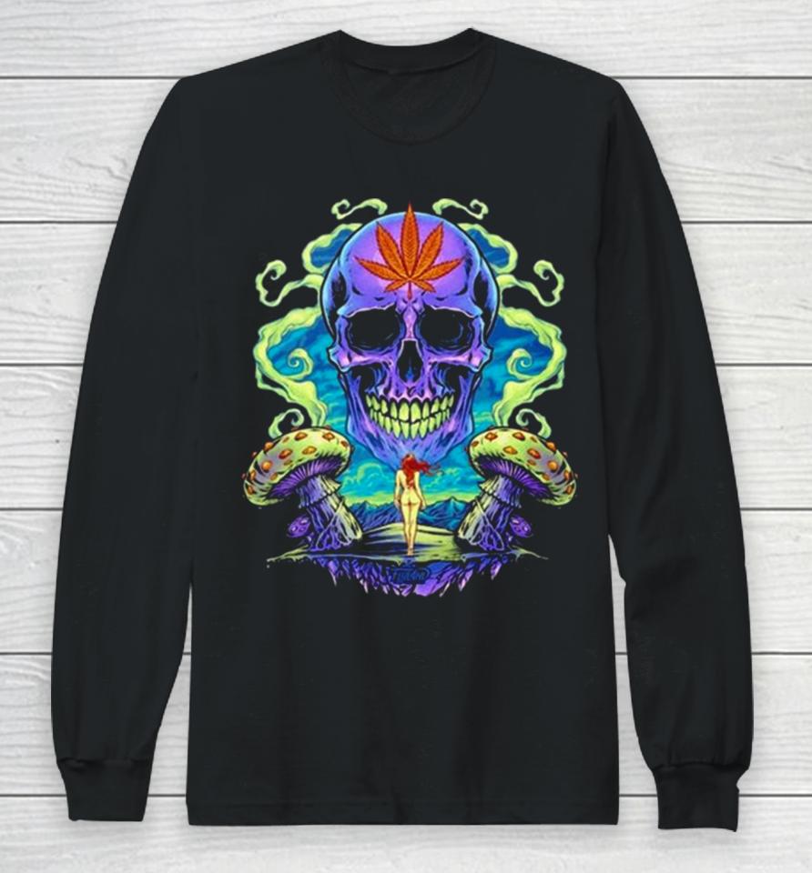 Purple Cannabis Skull Long Sleeve T-Shirt