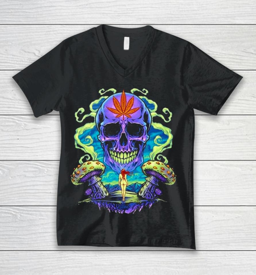 Purple Cannabis Skull Unisex V-Neck T-Shirt