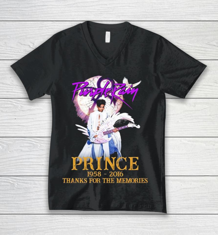 Purple Rain Prince 1958 To 2016 Thank You For The Memories Unisex V-Neck T-Shirt