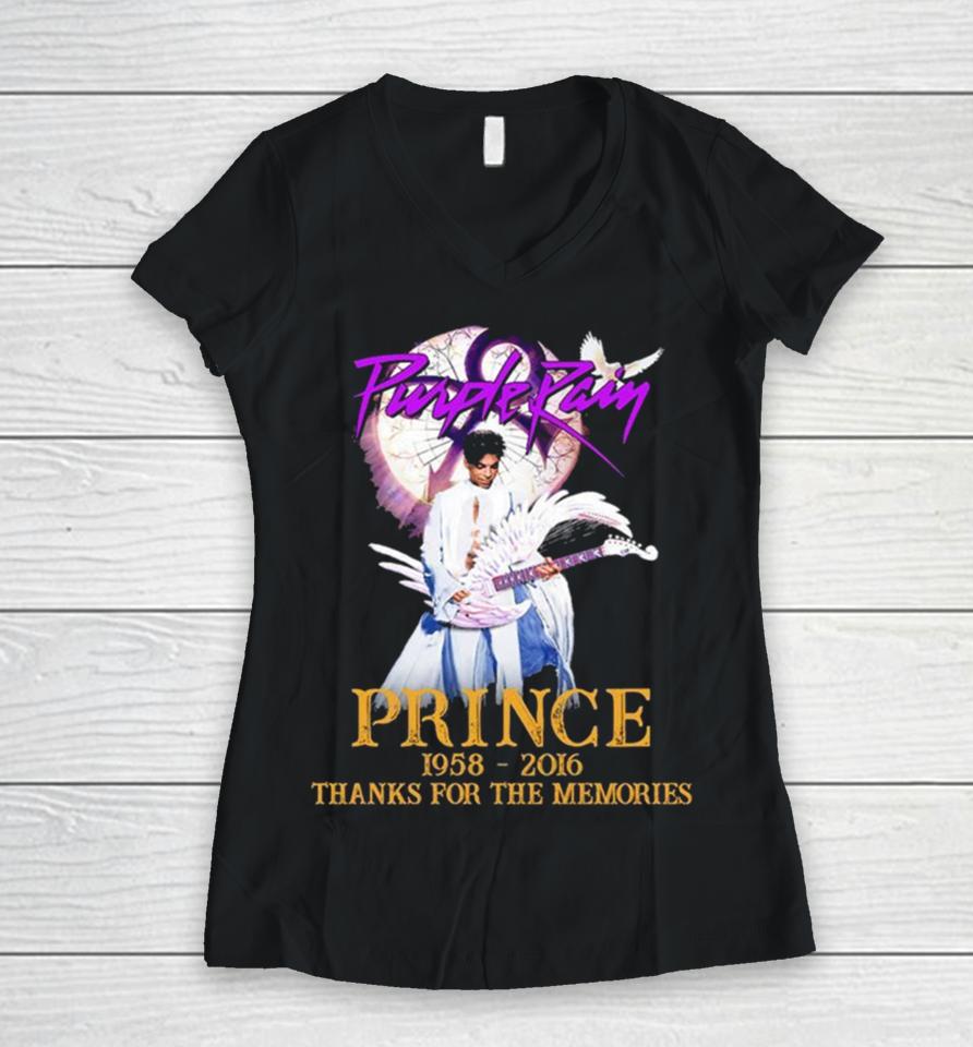 Purple Rain Prince 1958 To 2016 Thank You For The Memories Women V-Neck T-Shirt