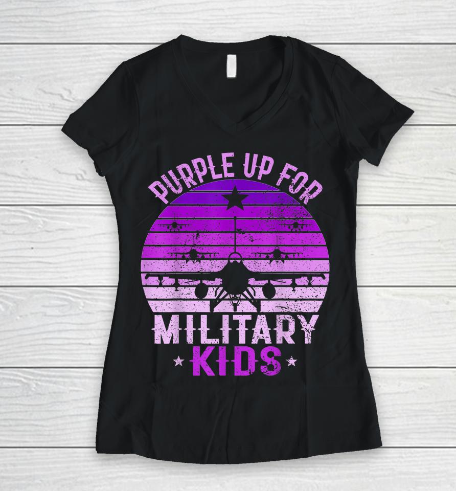 Purple Up For Military Kids Military Child Month 2023 Kids Women V-Neck T-Shirt