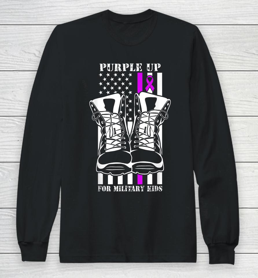 Purple Up For Military Kids Military Child Month Usa Flag Long Sleeve T-Shirt
