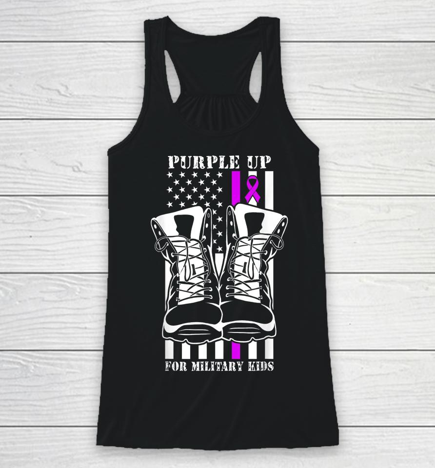 Purple Up For Military Kids Military Child Month Usa Flag Racerback Tank