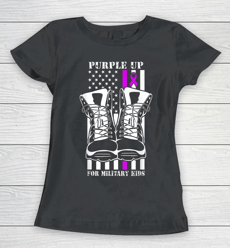 Purple Up For Military Kids Military Child Month Usa Flag Women T-Shirt