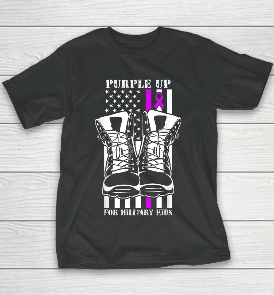 Purple Up For Military Kids Military Child Month Usa Flag Youth T-Shirt