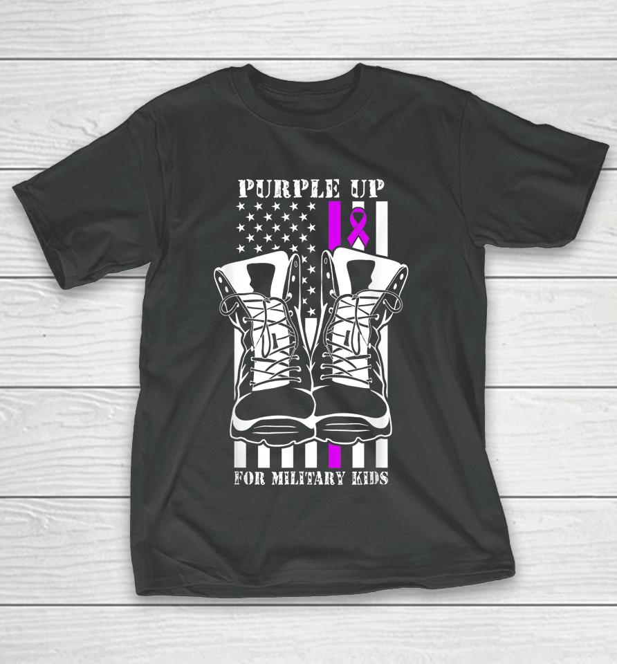 Purple Up For Military Kids Military Child Month Usa Flag T-Shirt
