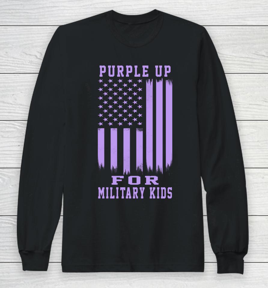 Purple Up For Military Kids Month Military Army Soldier Kids Long Sleeve T-Shirt