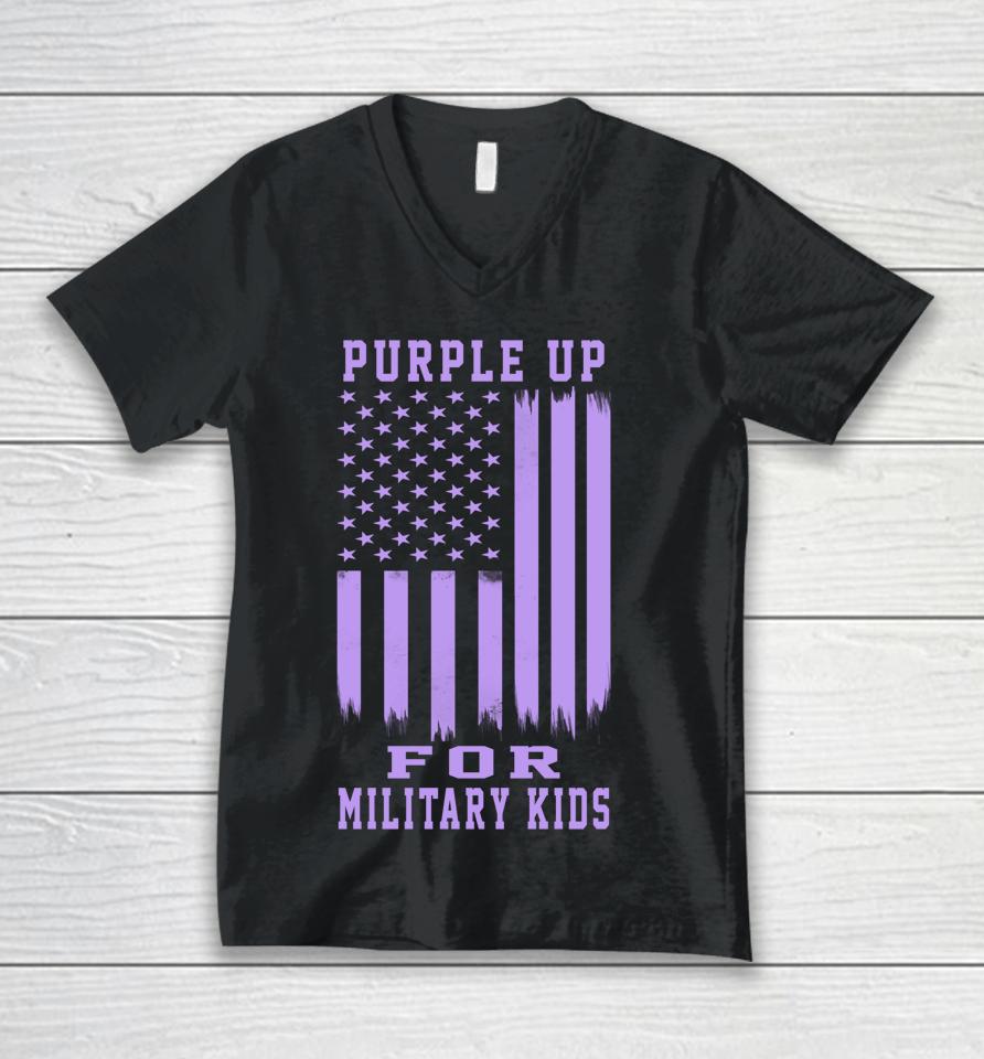 Purple Up For Military Kids Month Military Army Soldier Kids Unisex V-Neck T-Shirt