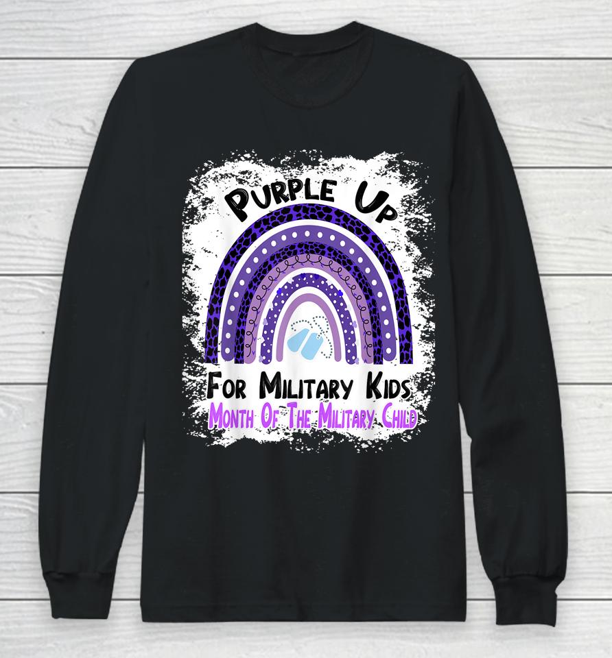 Purple Up For Military Kids Month Military Rainbow Leopard Long Sleeve T-Shirt