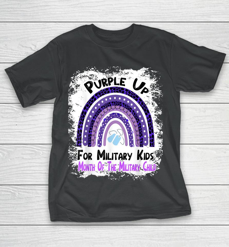 Purple Up For Military Kids Month Military Rainbow Leopard T-Shirt