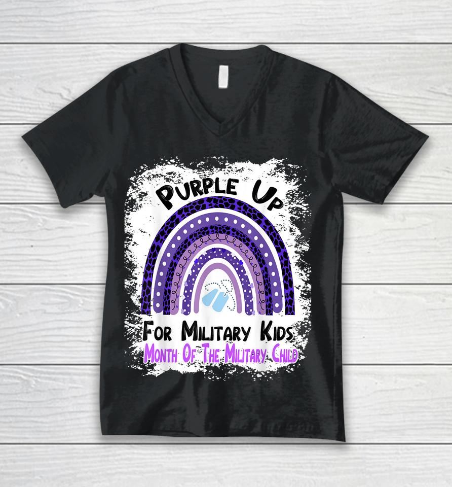 Purple Up For Military Kids Month Military Rainbow Leopard Unisex V-Neck T-Shirt