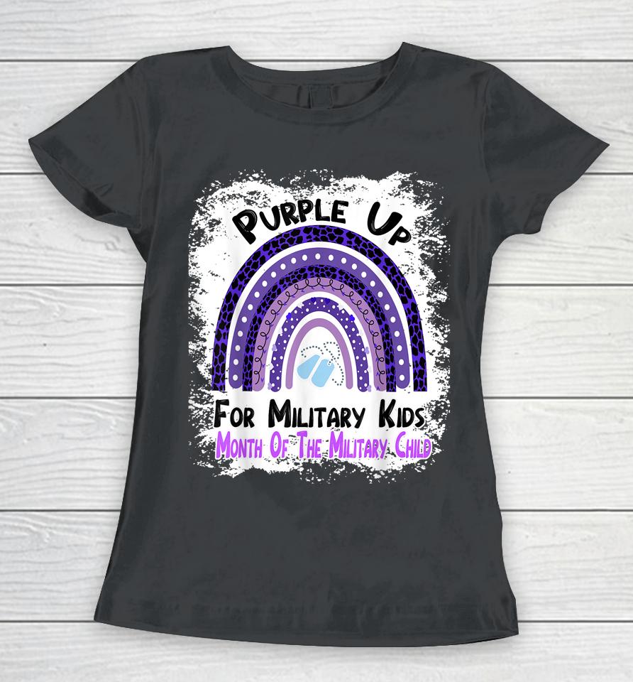 Purple Up For Military Kids Month Military Rainbow Leopard Women T-Shirt