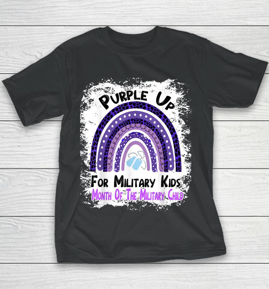 Purple Up For Military Kids Month Military Rainbow Leopard Youth T-Shirt
