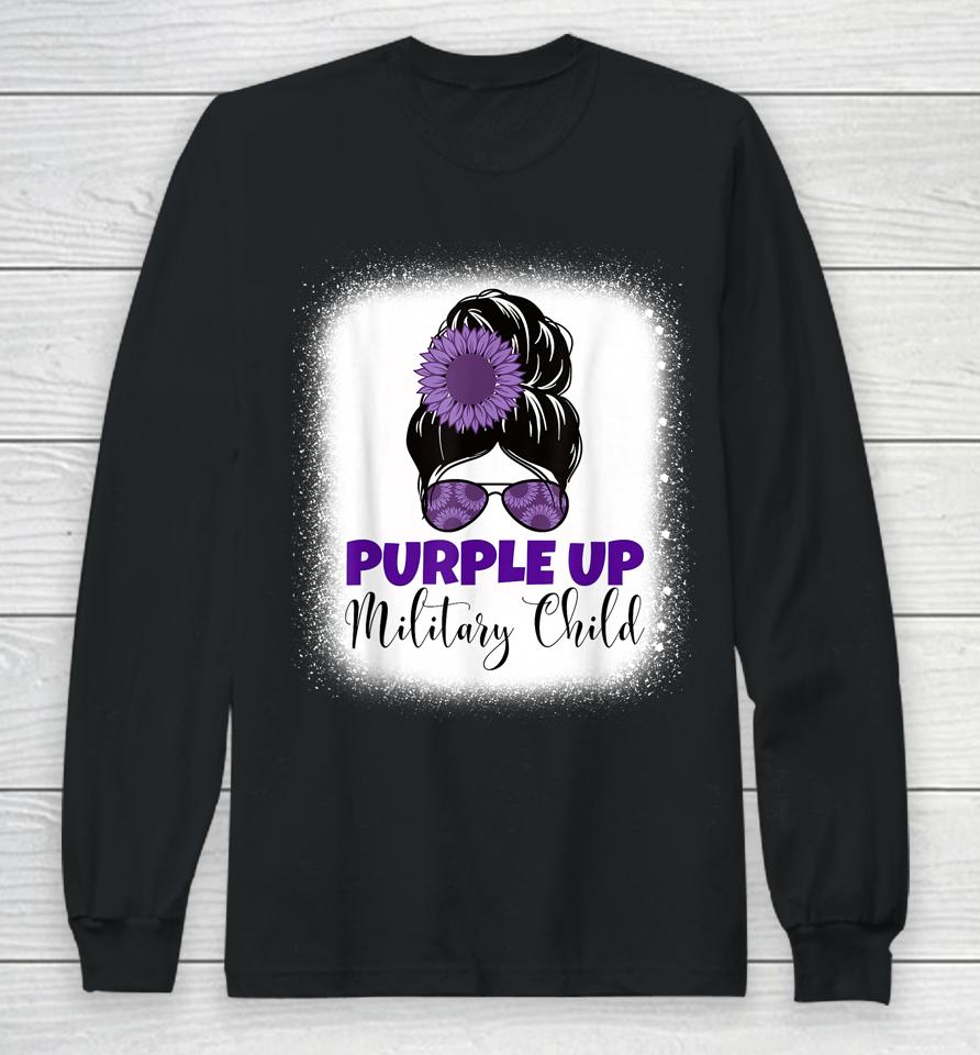 Purple Up Military Child Month For Military Kids Messy Bun Long Sleeve T-Shirt
