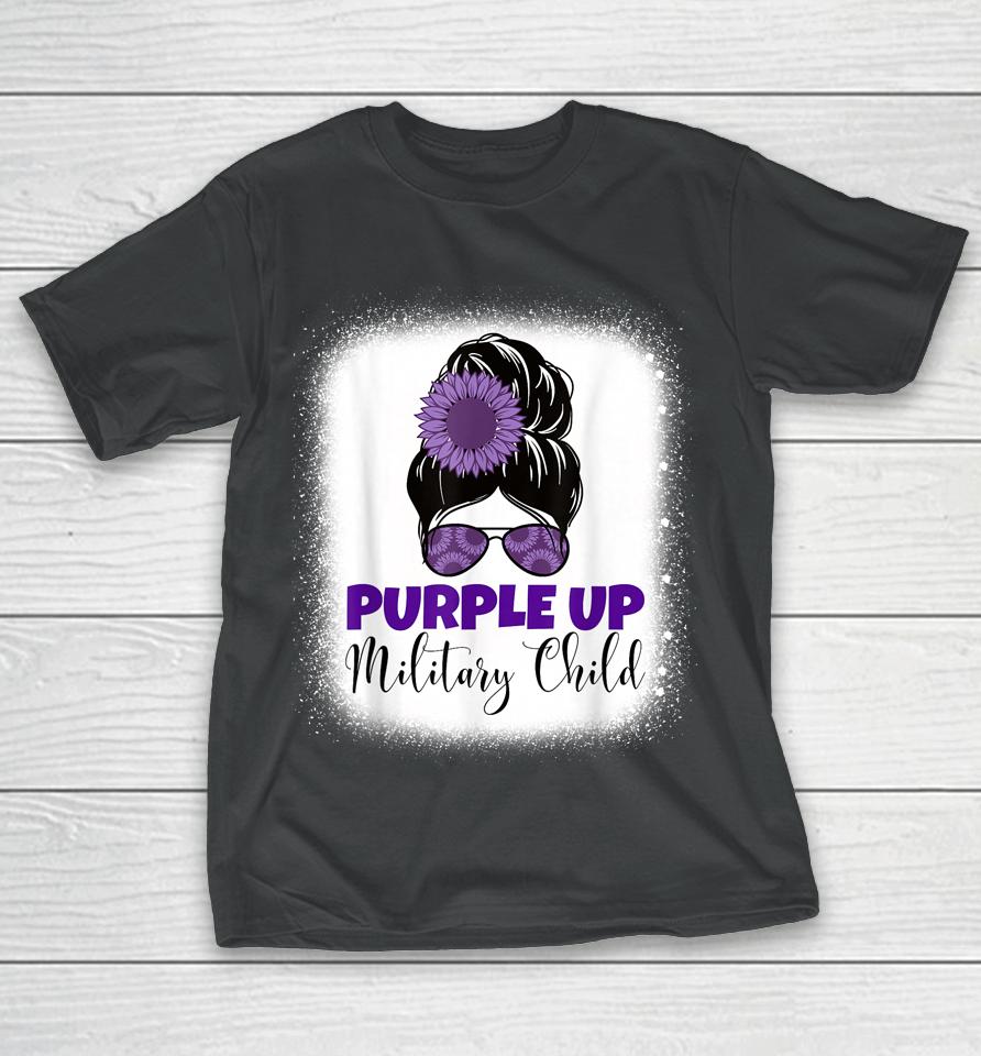 Purple Up Military Child Month For Military Kids Messy Bun T-Shirt