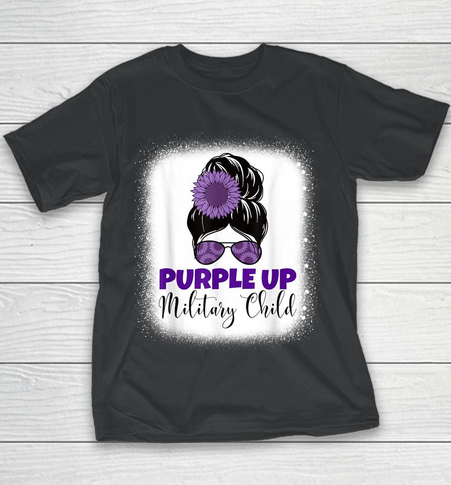 Purple Up Military Child Month For Military Kids Messy Bun Youth T-Shirt