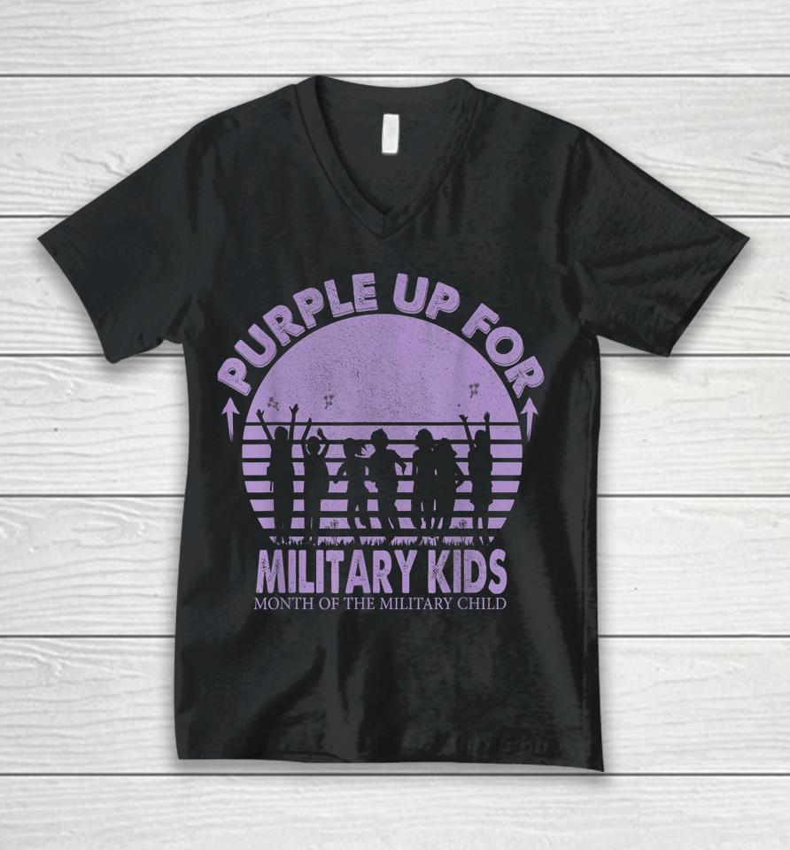 Purple Up Military Kids Month Of The Military Boys Girls Unisex V-Neck T-Shirt