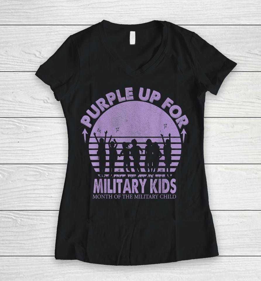 Purple Up Military Kids Month Of The Military Boys Girls Women V-Neck T-Shirt