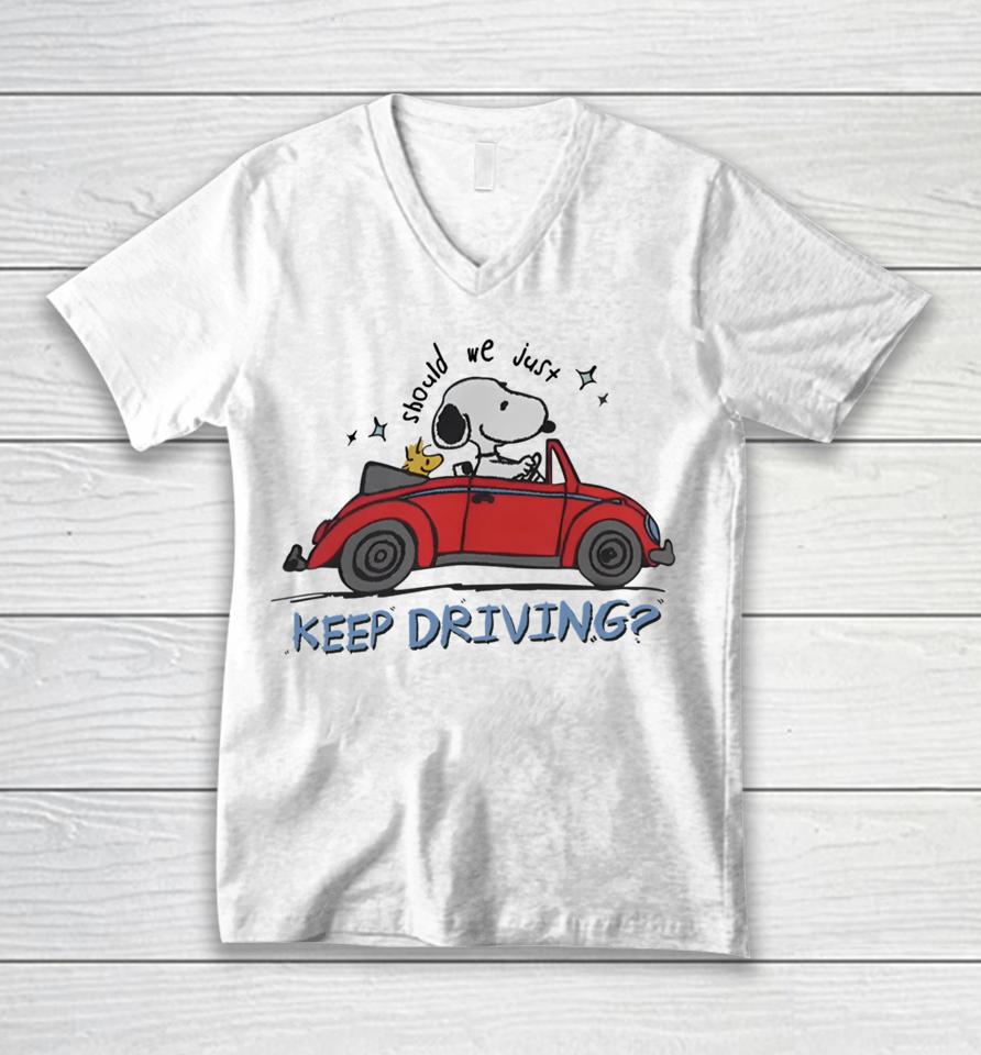 Purpulpop Should We Just Keep Driving Snoopy Unisex V-Neck T-Shirt