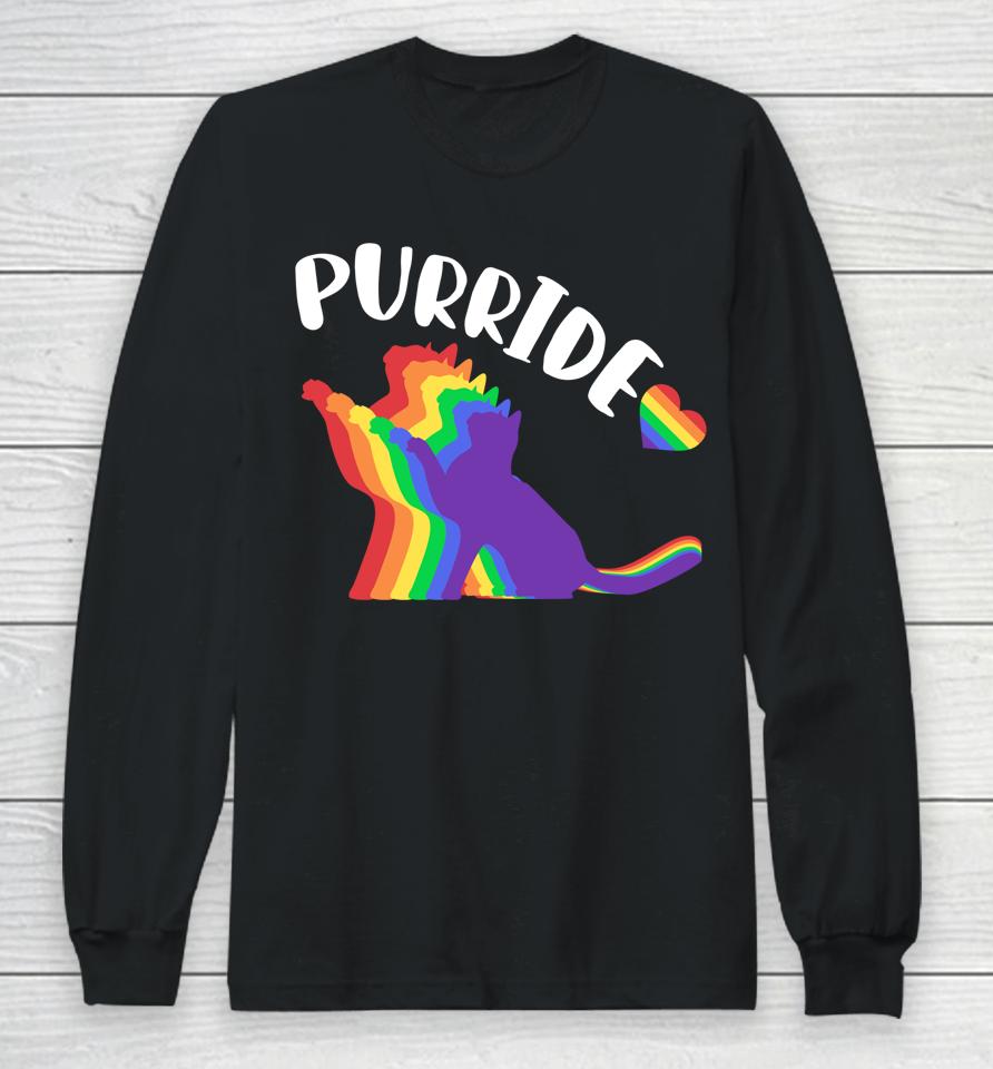Purride Shirt Gay Pride Cat Shirt Pride Cat Shirt Cat Lgbtq Long Sleeve T-Shirt