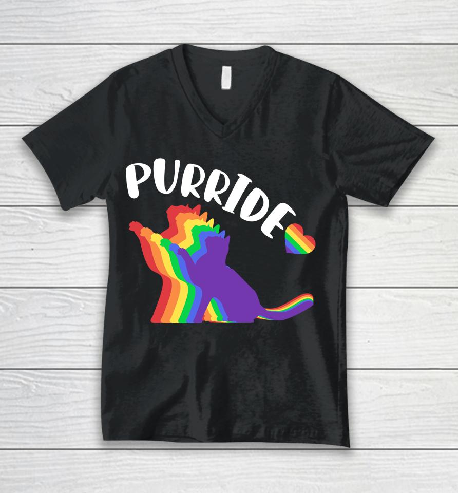 Purride Shirt Gay Pride Cat Shirt Pride Cat Shirt Cat Lgbtq Unisex V-Neck T-Shirt