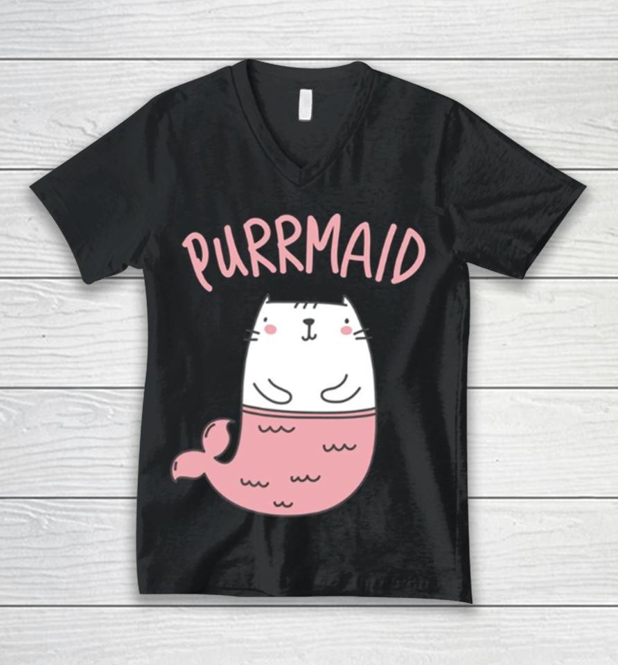 Purrmaid Mermaid Cat Cute Pink Cat Unisex V-Neck T-Shirt