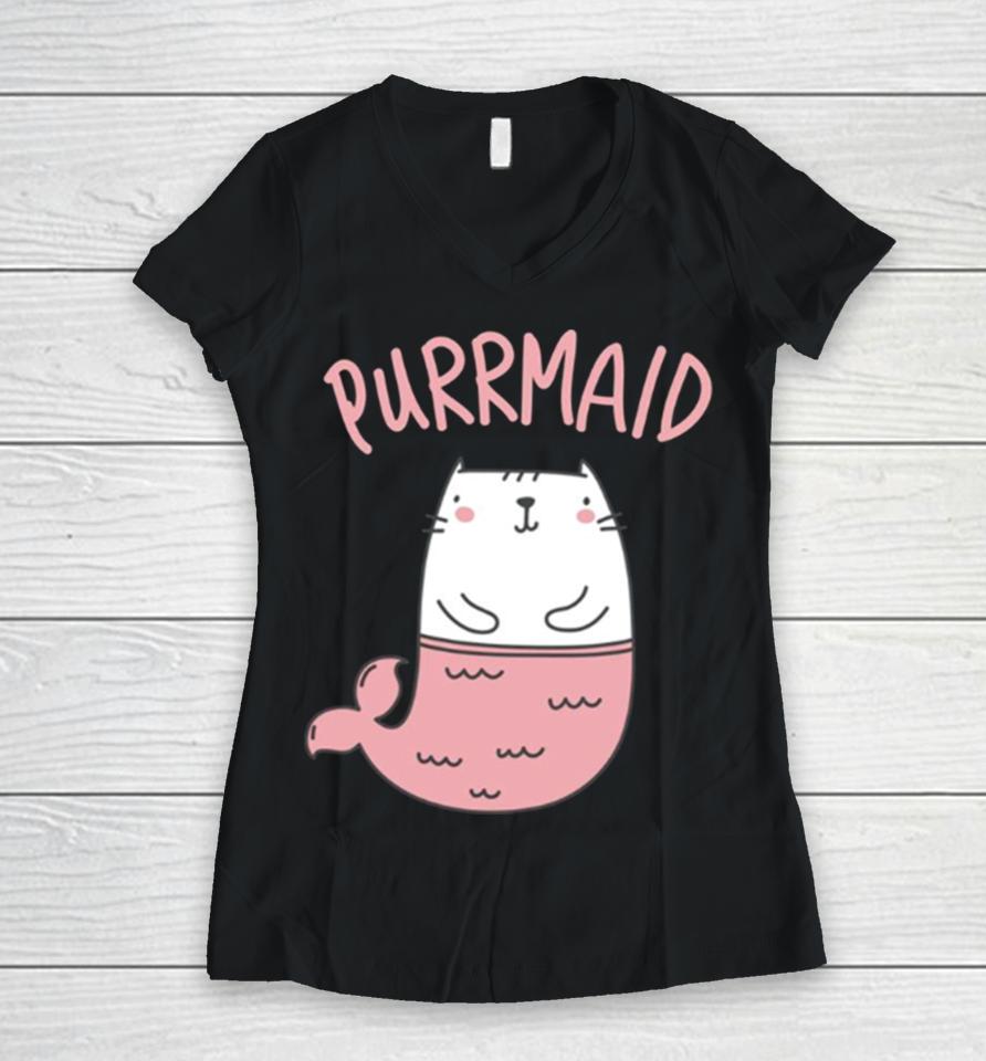 Purrmaid Mermaid Cat Cute Pink Cat Women V-Neck T-Shirt