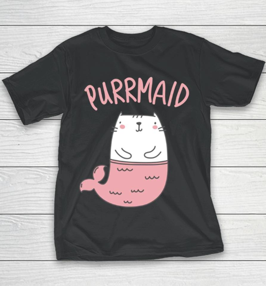 Purrmaid Mermaid Cat Cute Pink Cat Youth T-Shirt