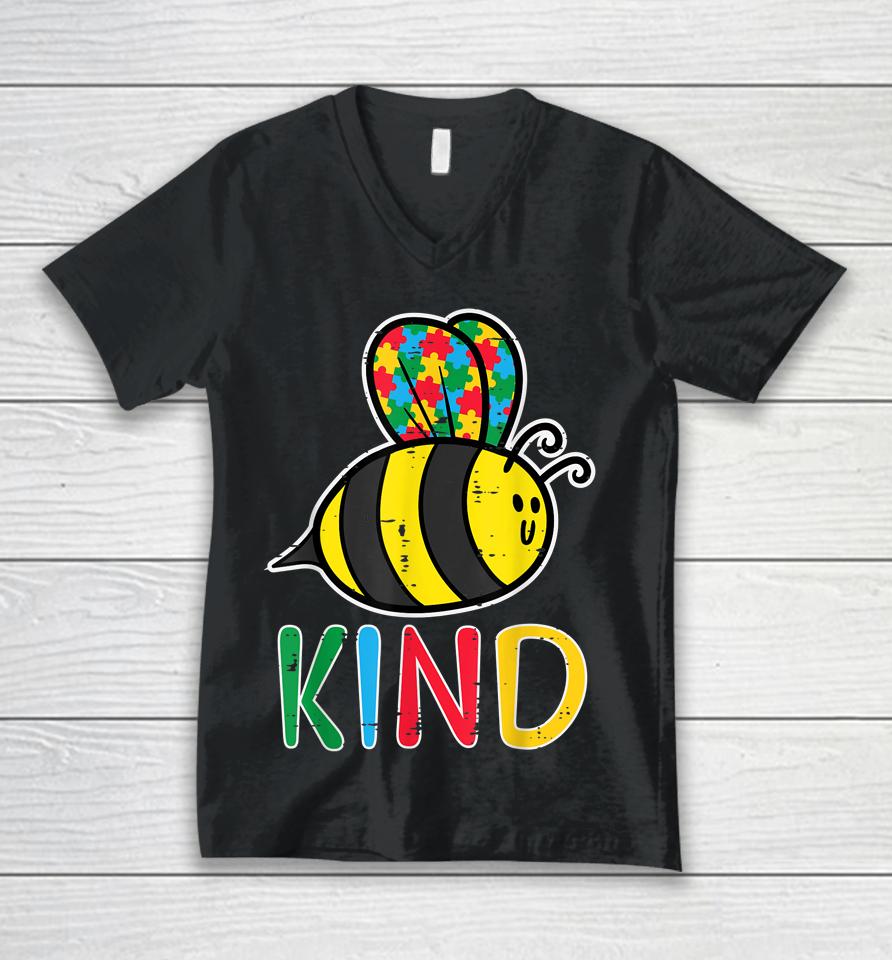 Puzzle Bee Kind Cute Autism Awareness Unisex V-Neck T-Shirt