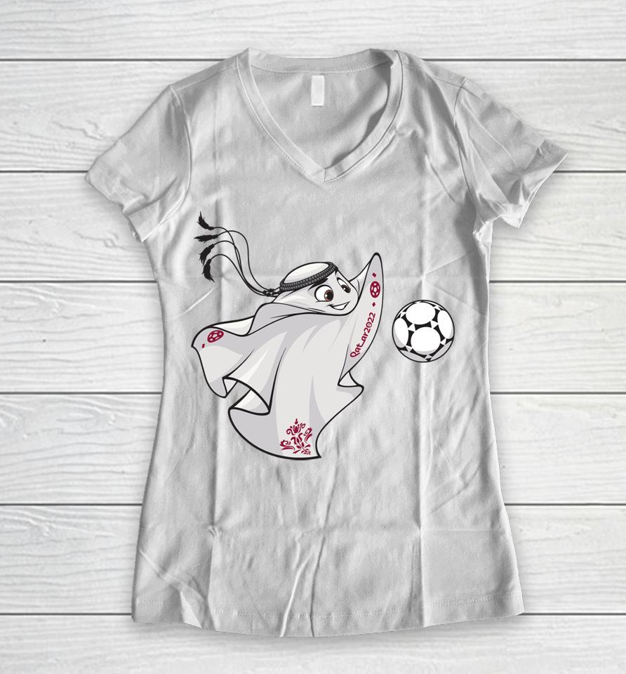 Qatar 2022 Fifa World Cup Mascot Women V-Neck T-Shirt