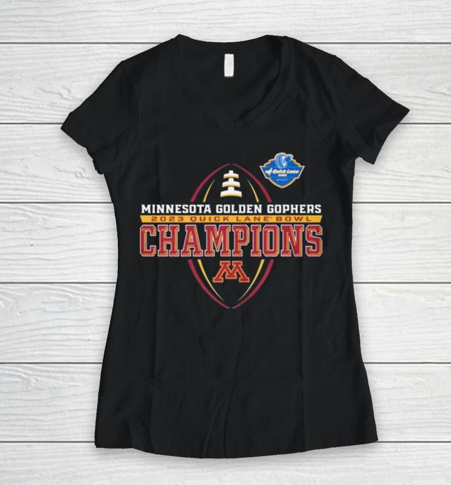 Qlb Champions Minnesota Golden Gophers Quick Lane Bowl 30 24 Women V-Neck T-Shirt