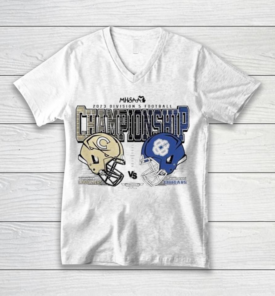 Quality Corunna Cavaliers Vs Gr Catholic Central Cougars 2023 Mhsaa Division 5 Football Championships Unisex V-Neck T-Shirt