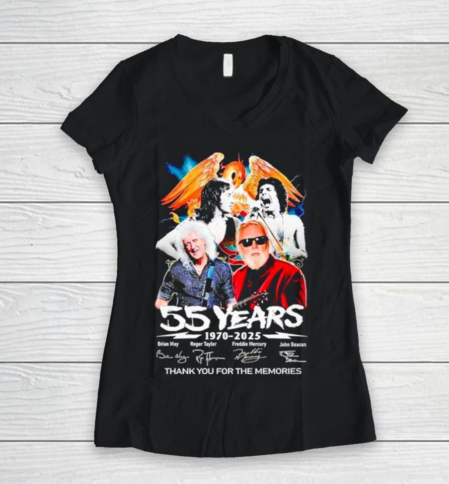 Queen Band 55 Years Of 1970 2025 Thank You For The Memories Women V-Neck T-Shirt