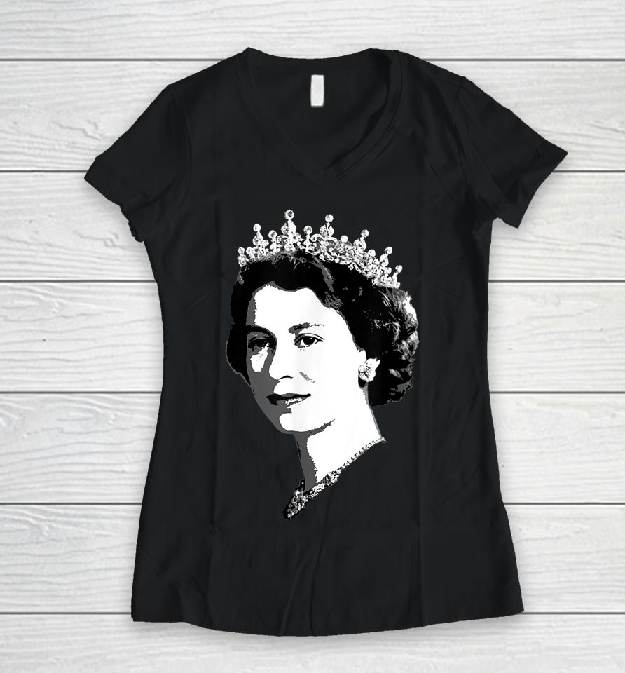 Queen Elizabeth Ii England Meme T-Shirt British Crown Britain Women V-Neck T-Shirt