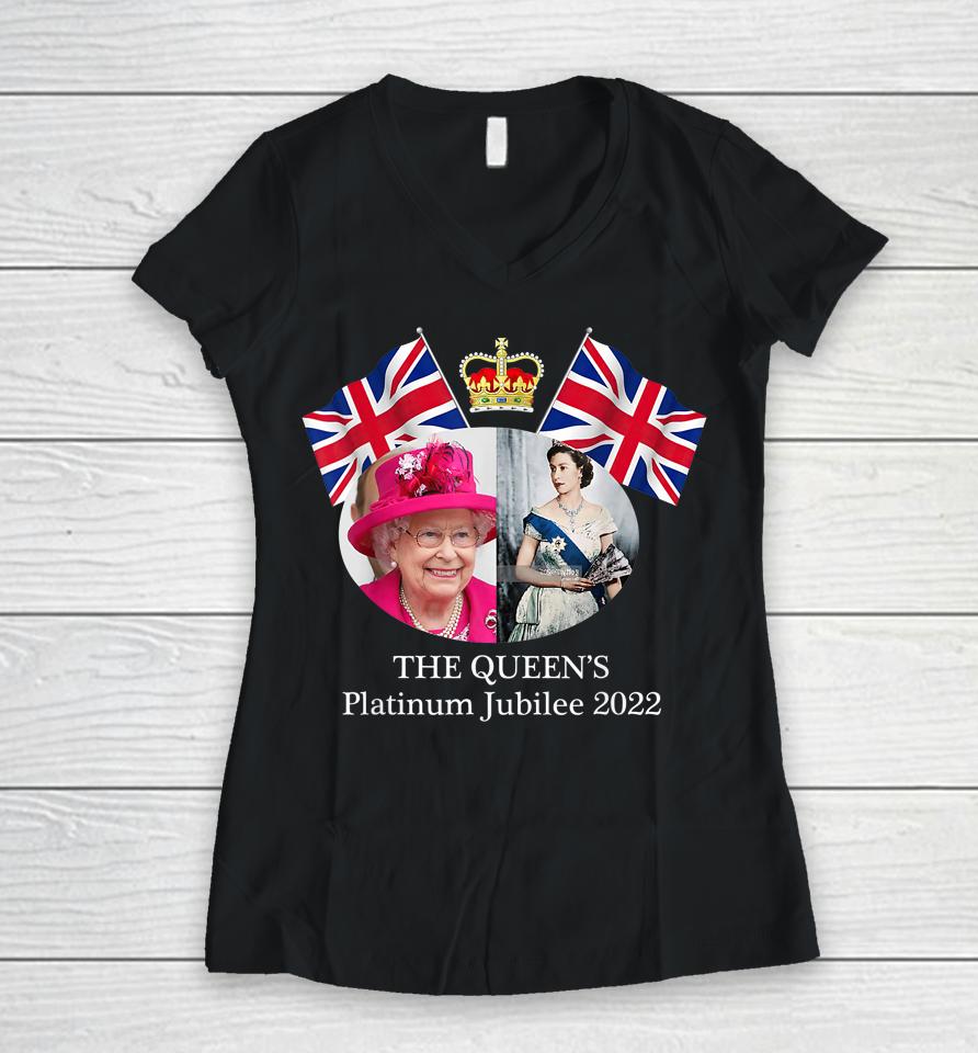 Queen Elizabeth Ii Platinum Jubilee 2022 Celibration Emblem Women V-Neck T-Shirt