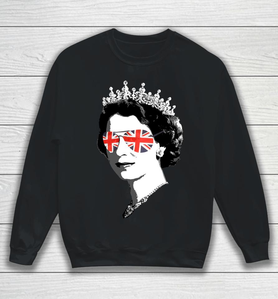 Queen Elizabeth Ii Sunglasses British Crown Union Jack Meme Sweatshirt