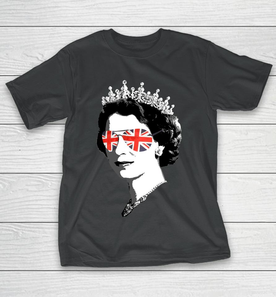 Queen Elizabeth Ii Sunglasses British Crown Union Jack Meme T-Shirt