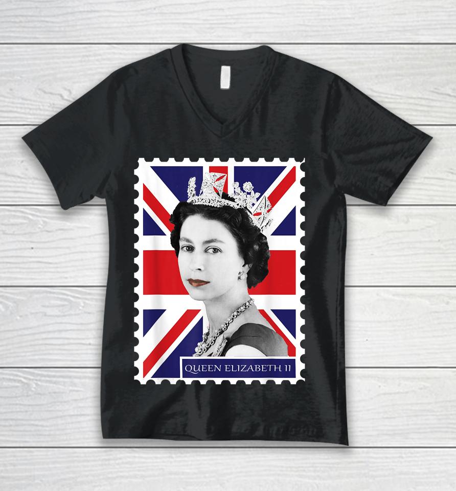 Queen Elizabeth Ii Union Jack Unisex V-Neck T-Shirt