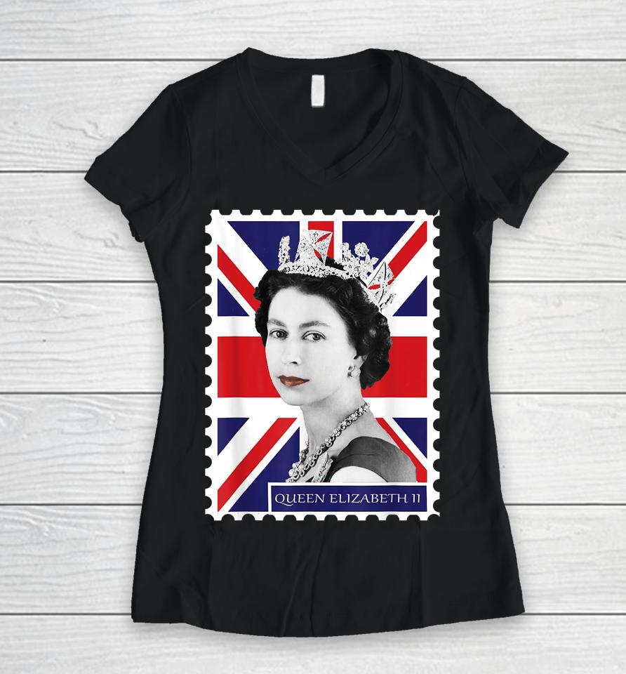 Queen Elizabeth Ii Union Jack Women V-Neck T-Shirt
