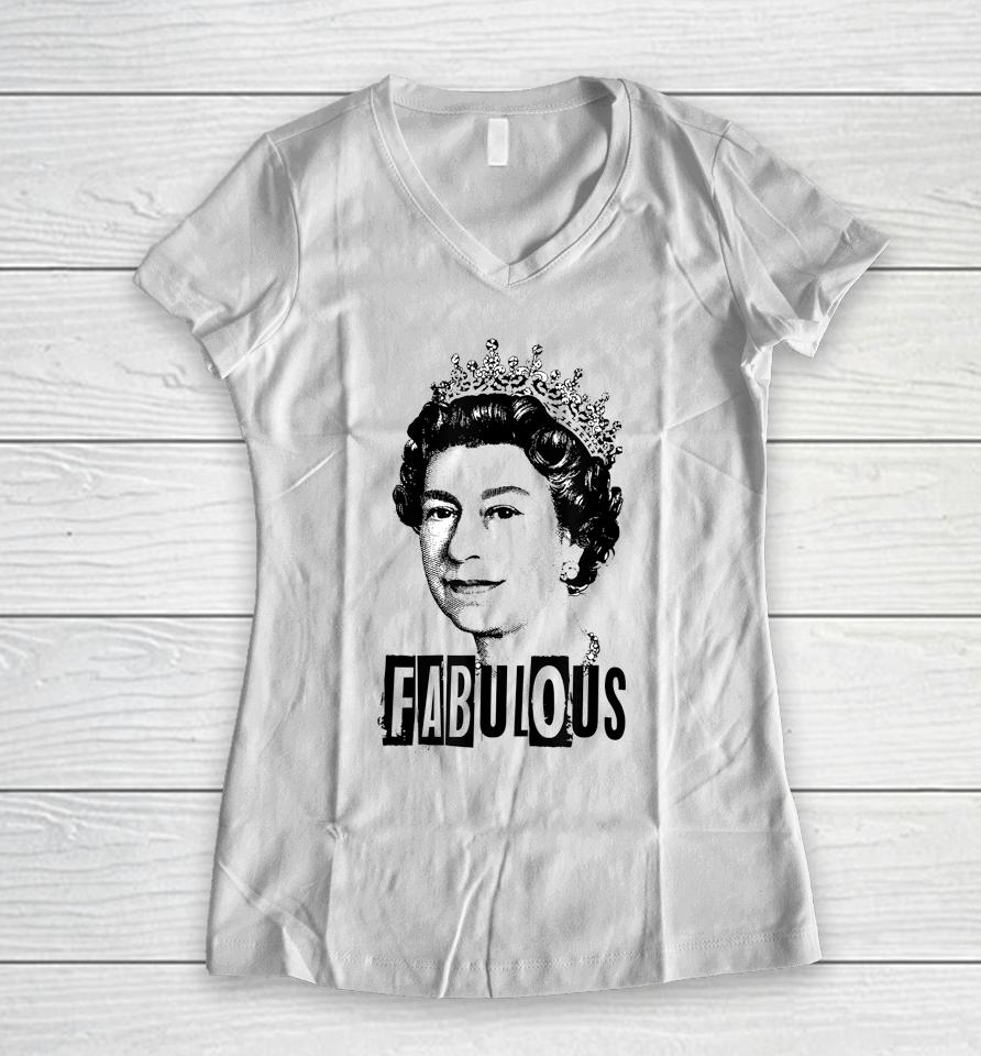Queen Elizabeth T-Shirt - Fabulous Queen Women V-Neck T-Shirt