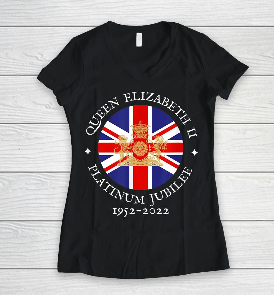 Queen Elizabeth's Platinum Jubilee 2022 Uk Union Jack Flag Women V-Neck T-Shirt