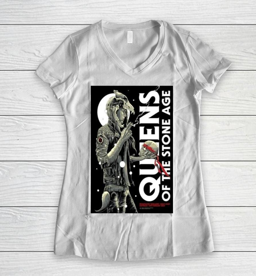 Queen Of The Stone Age Broadwater Parklands Gold Coast Qld Australia February 24 2024 Event Poster Women V-Neck T-Shirt