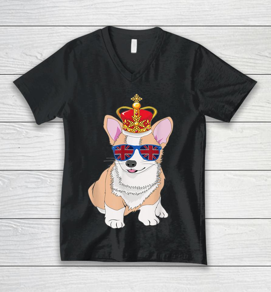 Queens Platinum Jubilee 70 Years Souvenir British Corgi Dog Unisex V-Neck T-Shirt