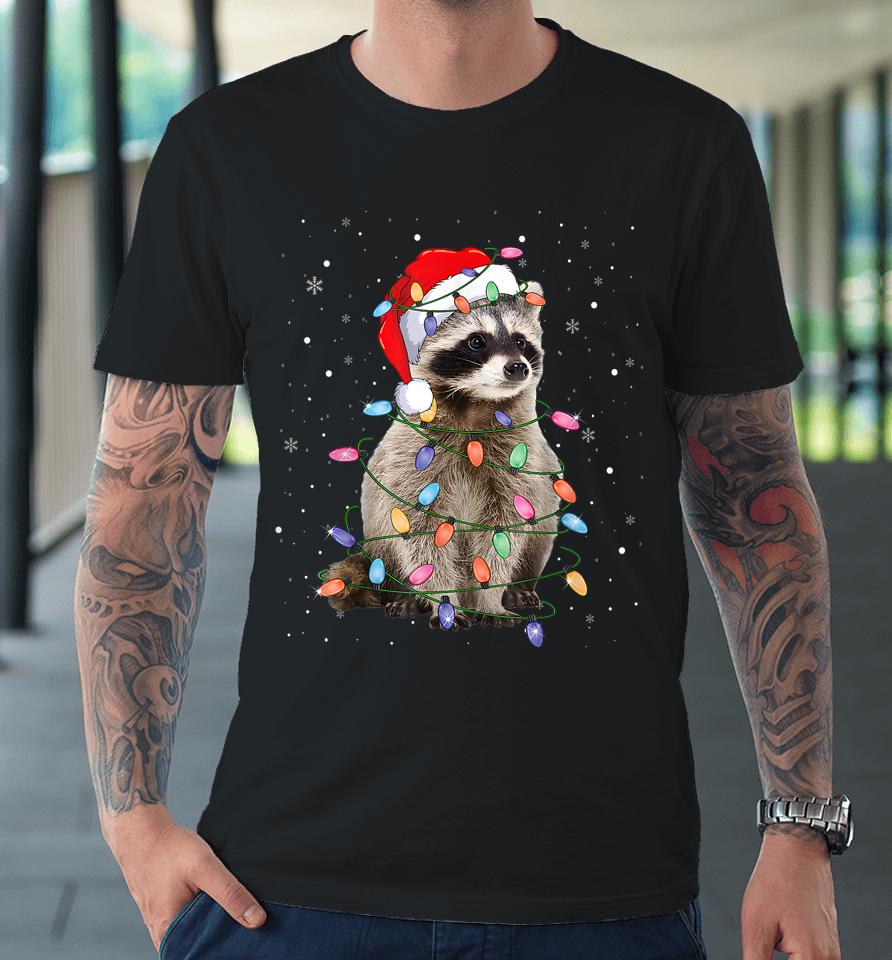 Raccoon Christmas Tree Lights Pajama Santa Racoon Lover Xmas Premium T-Shirt