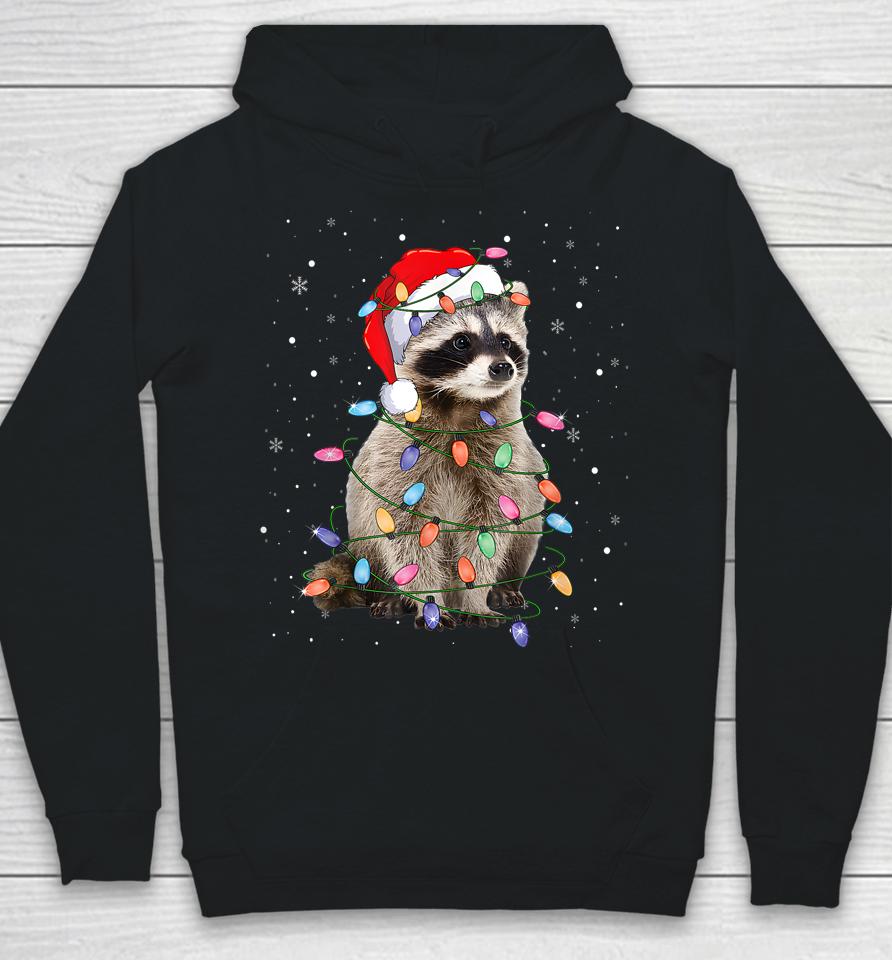 Raccoon Christmas Tree Lights Pajama Santa Racoon Lover Xmas Hoodie