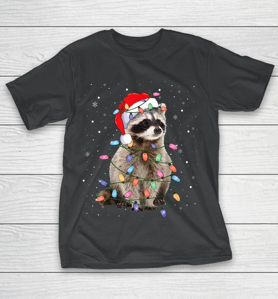 Raccoon Christmas Tree Lights Pajama Santa Racoon Lover Xmas T-Shirt