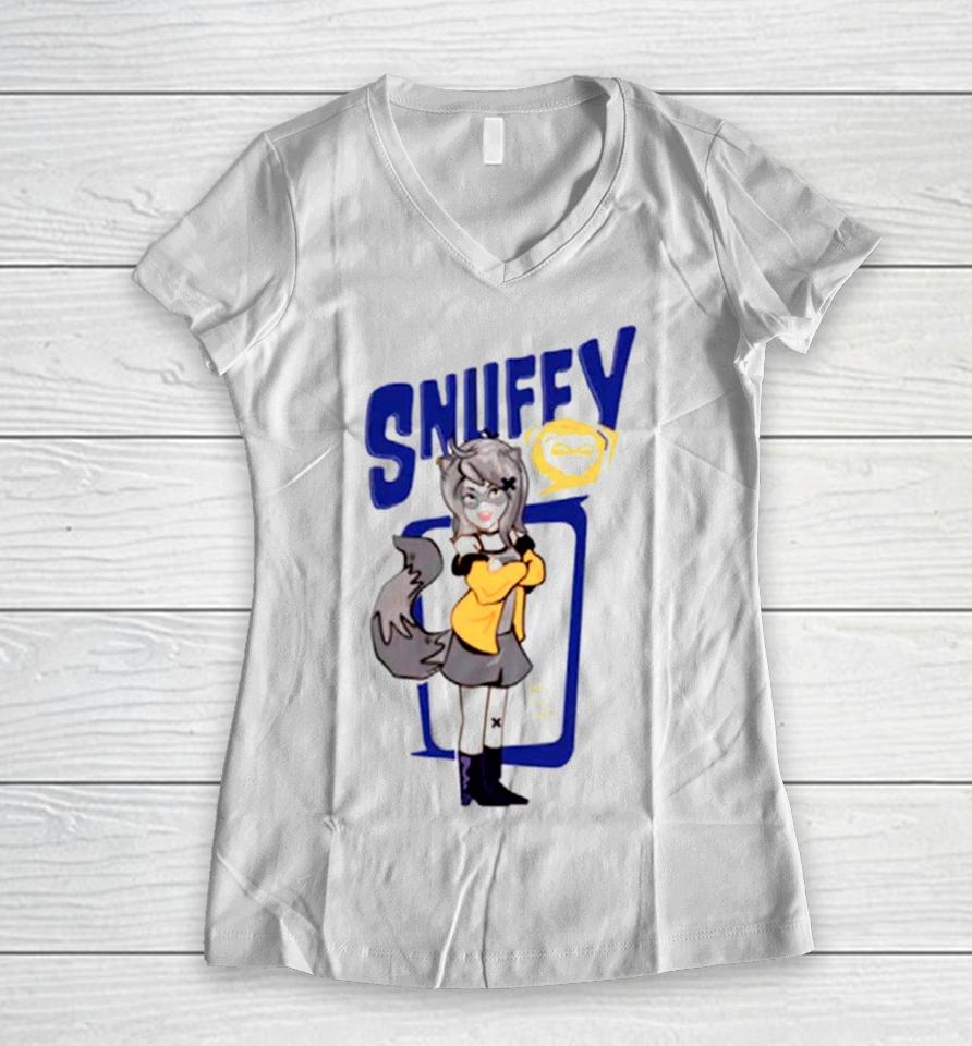Raccoon Snuffy Retro Women V-Neck T-Shirt